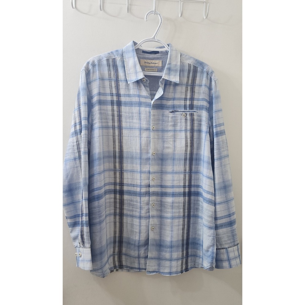 Tommy Bahama Island Modern Fit Blue Plaid Long Sleeve Button Down Shirt T36977